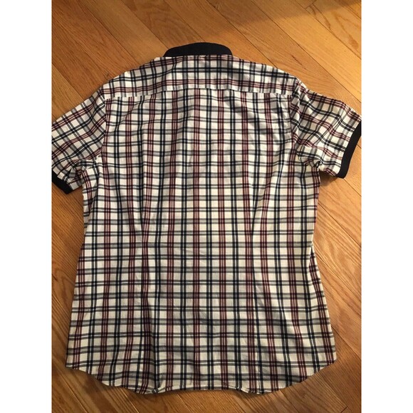 Michael Kors Short Sleeve Button Up Shirt Large Blue Maroon Stripes NWOT - Picture 6 of 6